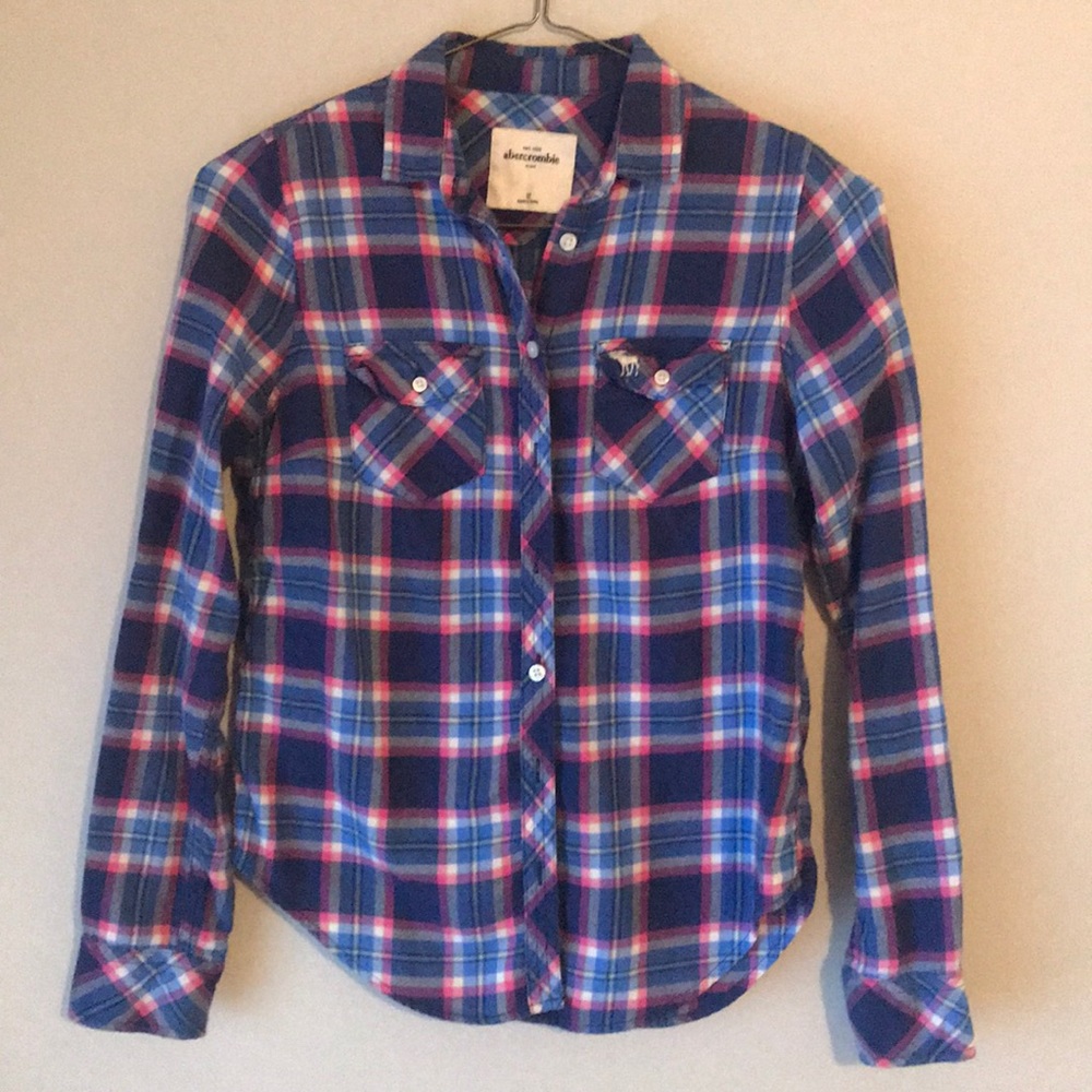 Abercrombie kids plaid flannel button down sz. M